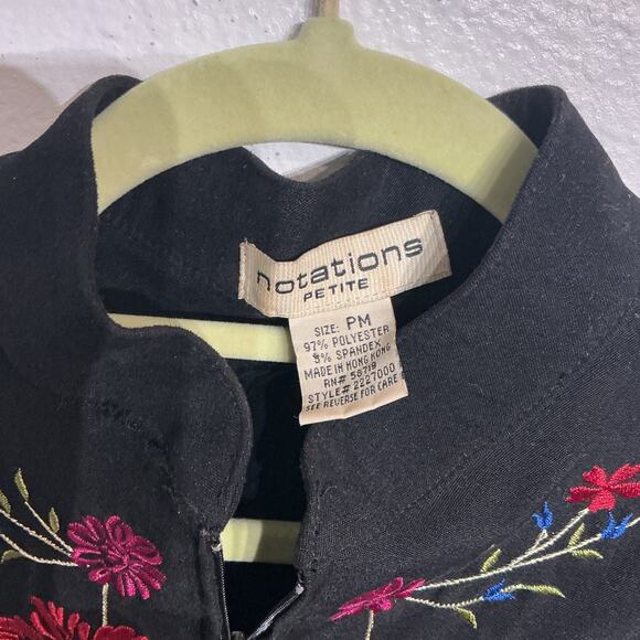 Notations Black Velour Floral Embroidered Jacket Sz PM - Picture 6 of 11